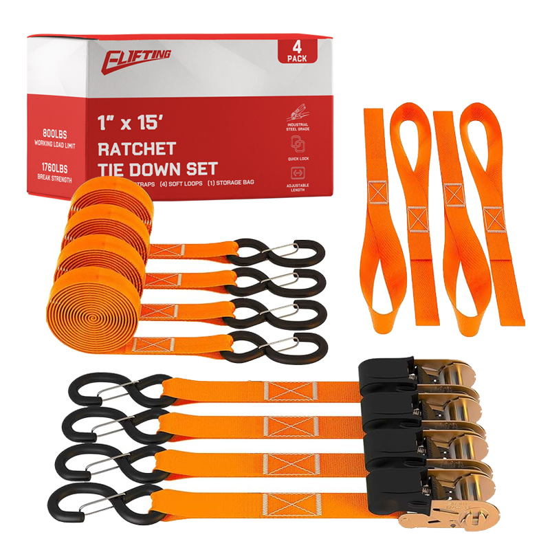 1 ″ x 15 "kit pengikat ratchet dengan loop lembut （4-pack）