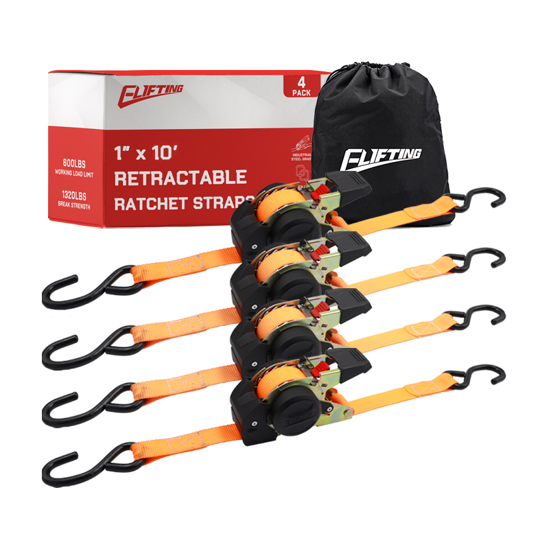 Menghilangkan 1 "x 10" Otomatis Retractable Ratchet Tie Down Straps (4 Pack) untuk Mengamankan Cargo